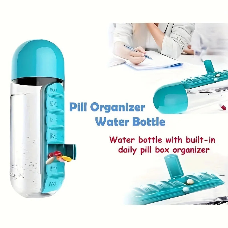 2-in-1 Water Bottle with 7-Day Pill Organizer – 600ml