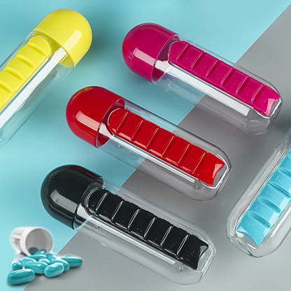 2-in-1 Water Bottle with 7-Day Pill Organizer – 600ml