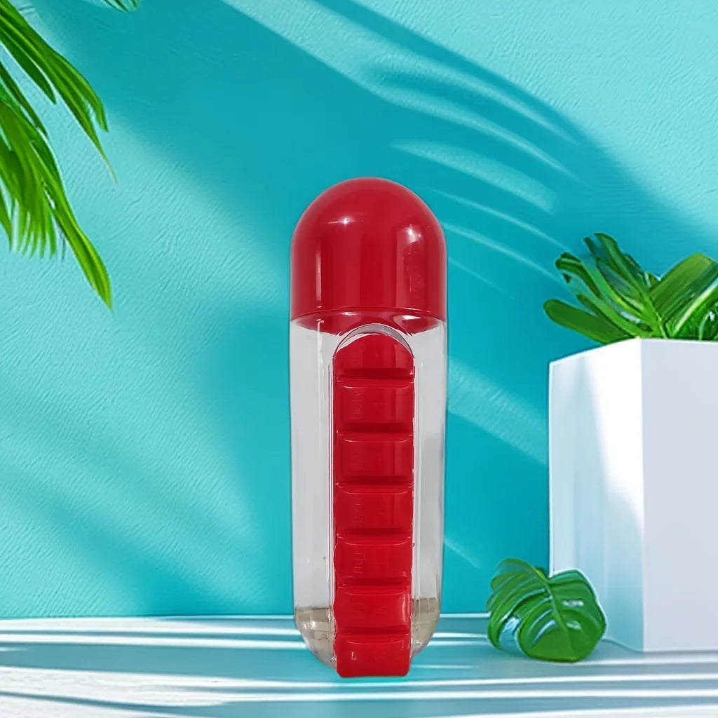 2-in-1 Water Bottle with 7-Day Pill Organizer – 600ml