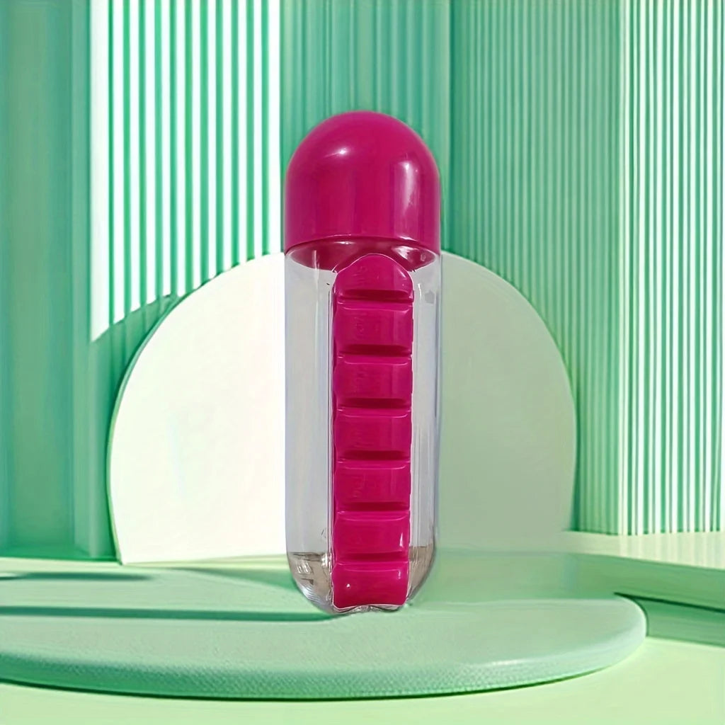 2-in-1 Water Bottle with 7-Day Pill Organizer – 600ml