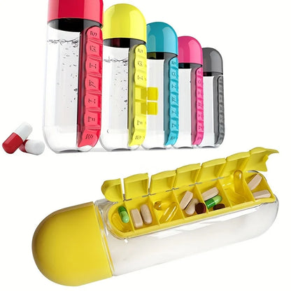 2-in-1 Water Bottle with 7-Day Pill Organizer – 600ml