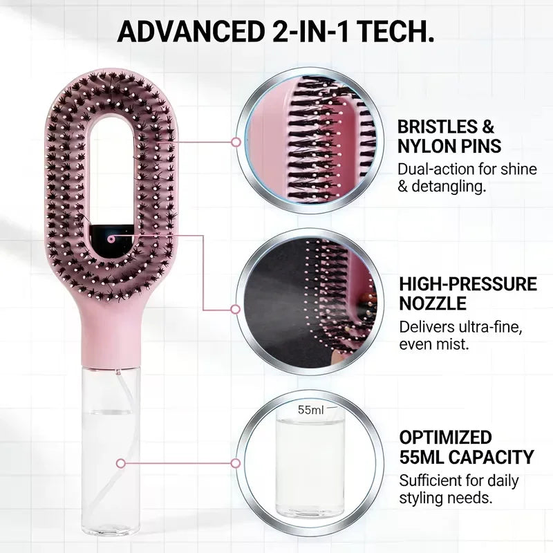 2-in-1 Sprayer Comb with Scalp Massage Hair Brush