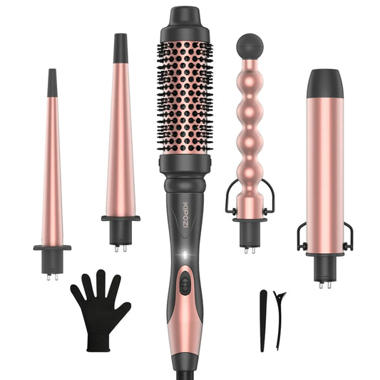 5-in-1 Curling Iron Set with Ceramic Hot Air Brush