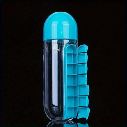 2-in-1 Water Bottle with 7-Day Pill Organizer – 600ml