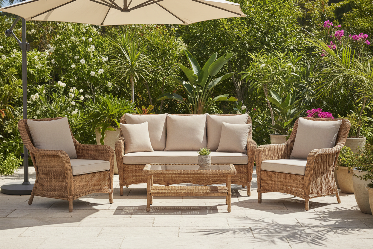 Natural Brown Wicker Patio Set